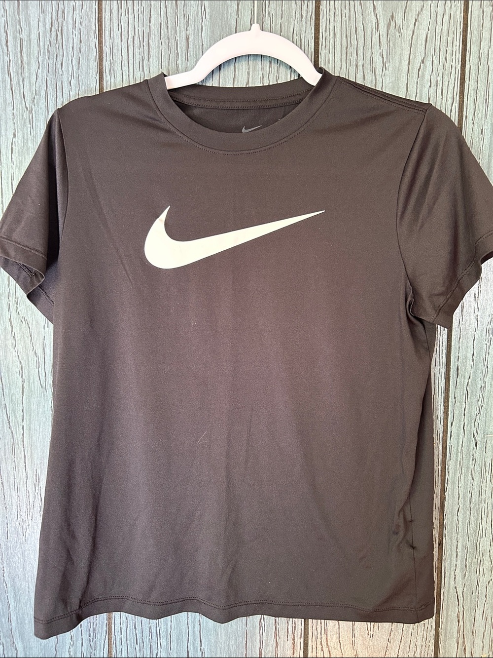 Nike Black Tee with White Swoosh Logo boys large